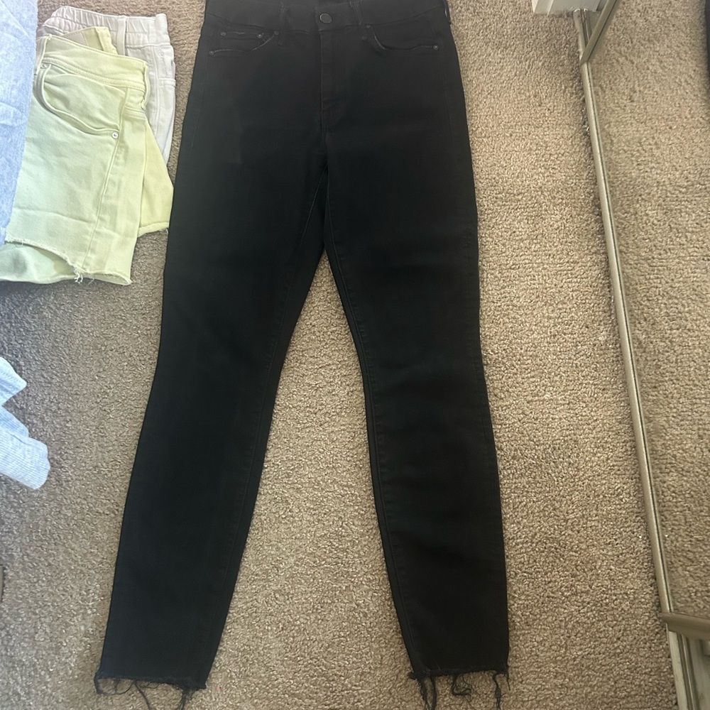 MOTHER Black Skinny Jeans with Frayed Hem